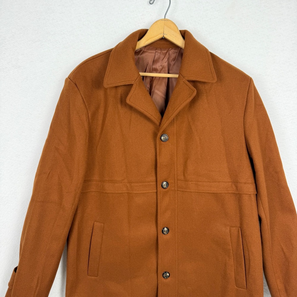 Coat Mens XL Storm Flap Long Jacket Brown Cozy Fall Autumn Winter Layering - Picture 3 of 12